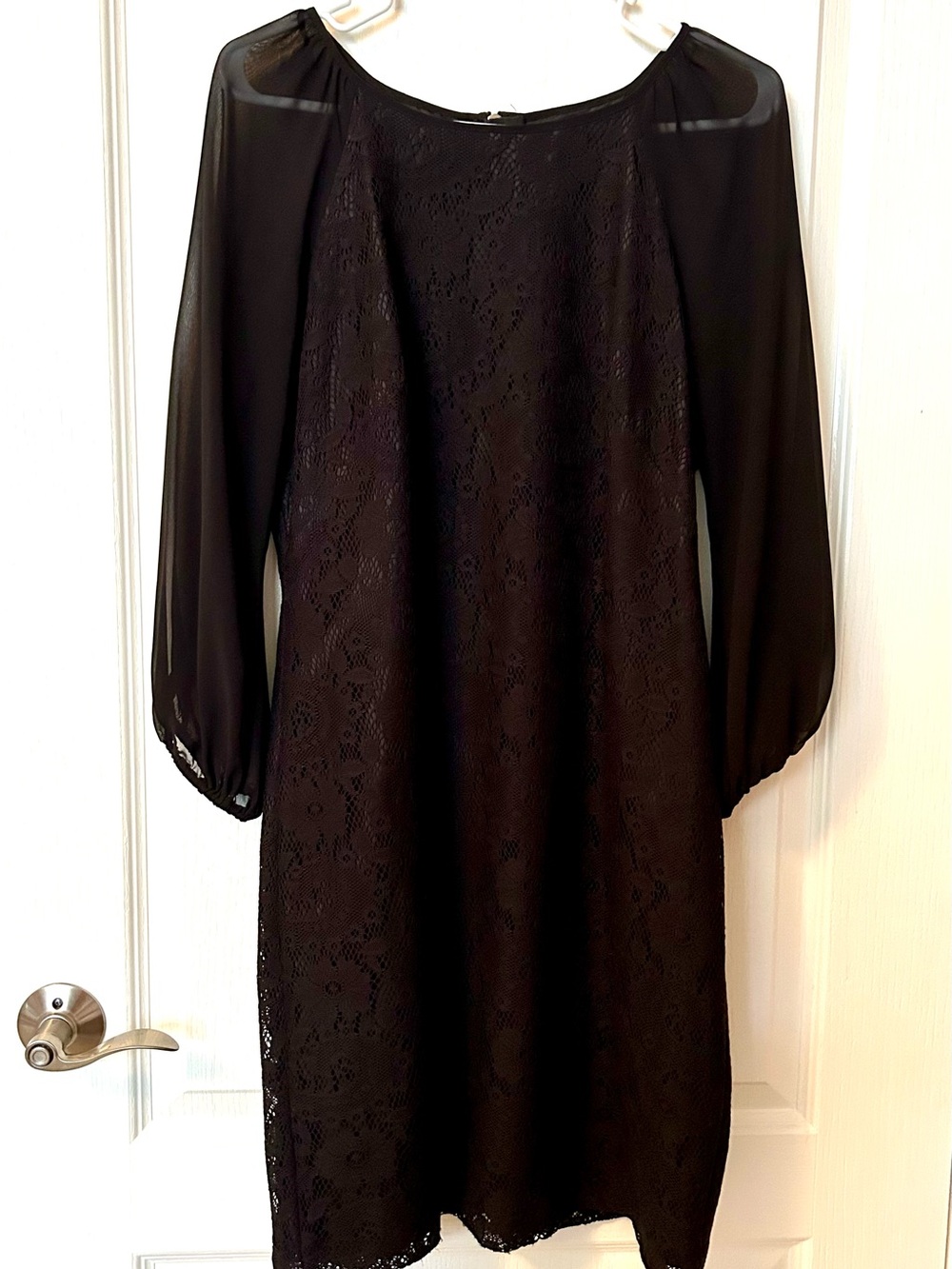 Black Lace Shift Dress with Sheer Sleeves